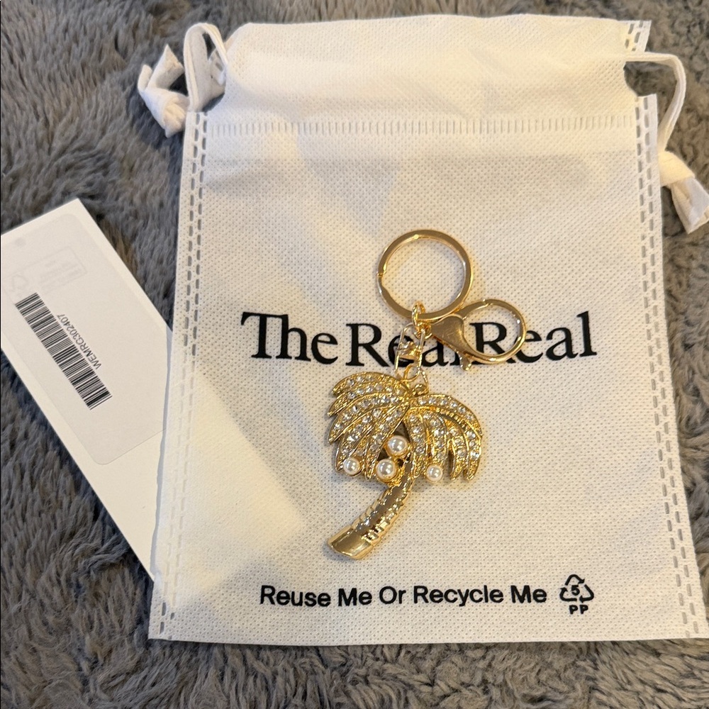 Gold Palm Tree Keychain With Pearls NIP